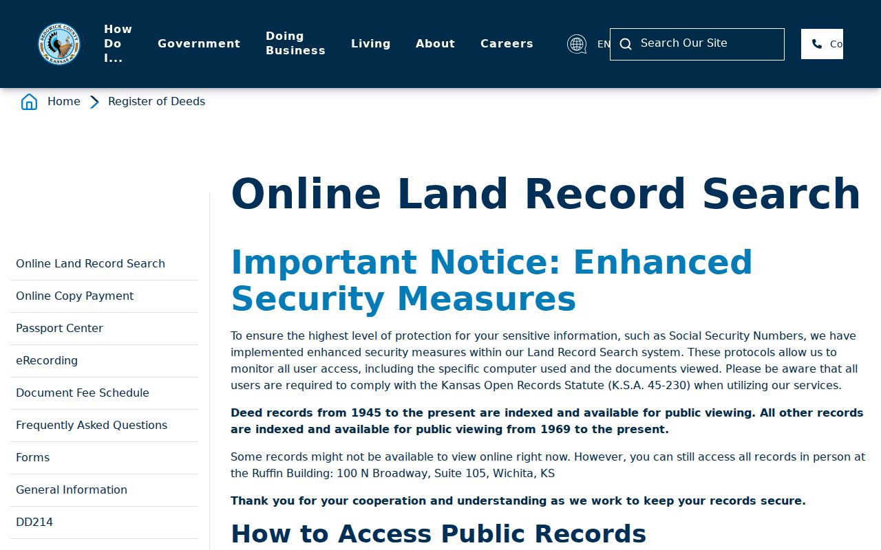 Wichita residents directory Sedgwick County deed search