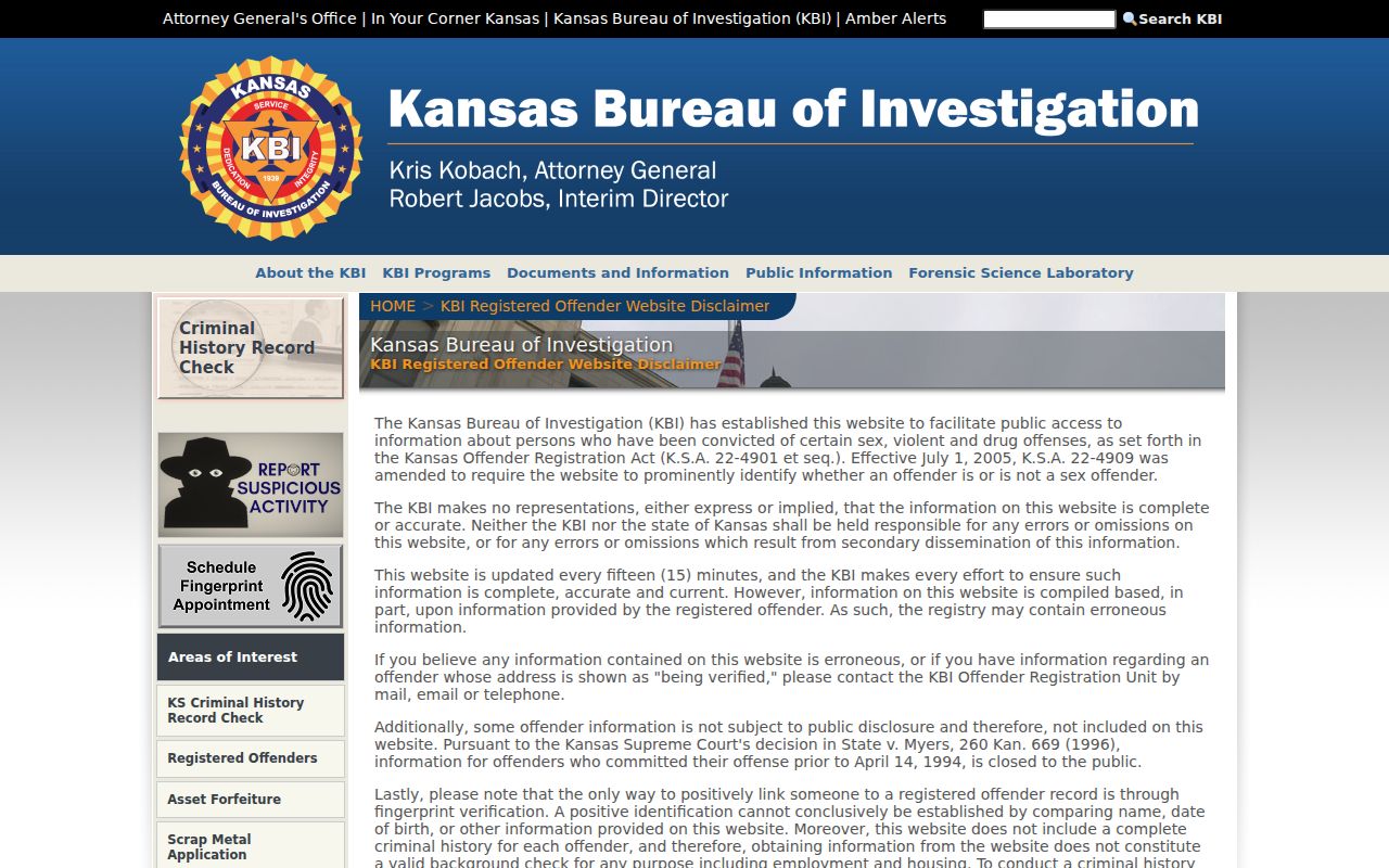 Wichita resident lookup view of the Kansas registered offender notice