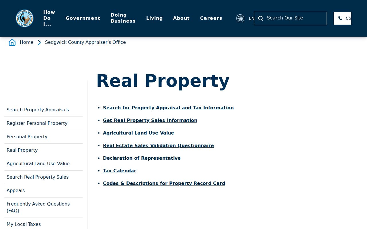 Sedgwick County real property resources for a Wichita street directory search